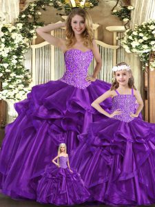 Low Price Sleeveless Lace Up Floor Length Beading and Ruffles Quinceanera Gowns