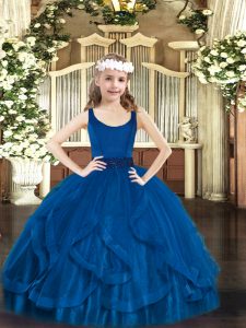 Floor Length Royal Blue Pageant Dress for Teens Scoop Sleeveless Zipper