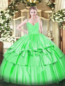 Latest Spaghetti Straps Sleeveless Taffeta Vestidos de Quinceanera Ruffled Layers Zipper