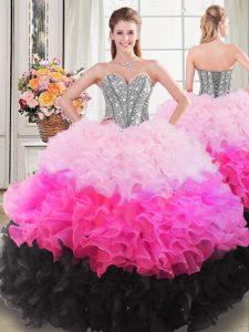 Multi-color Organza Lace Up Sweetheart Sleeveless Floor Length 15 Quinceanera Dress Beading and Ruffles