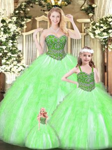 Floor Length 15th Birthday Dress Organza Sleeveless Beading and Ruffles