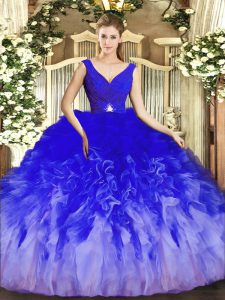 Pretty Multi-color Sleeveless Floor Length Beading and Ruffles Backless Quinceanera Dress