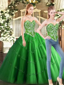 Green Sweetheart Neckline Beading 15 Quinceanera Dress Sleeveless Lace Up