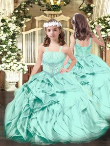 Elegant Beading and Ruffles Little Girls Pageant Gowns Apple Green Lace Up Sleeveless Floor Length