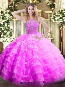 Free and Easy Lilac Ball Gowns Ruffled Layers Quinceanera Dresses Zipper Organza Sleeveless Floor Length