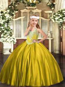 Beading Pageant Dress Wholesale Gold Lace Up Sleeveless Floor Length