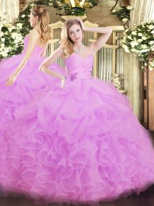 Sleeveless Floor Length Beading and Ruffles Lace Up Sweet 16 Dresses with Lilac