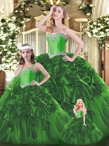 Ball Gowns Quinceanera Gown Green Sweetheart Organza Sleeveless Floor Length Lace Up