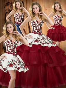 Gorgeous Sweetheart Sleeveless Sweep Train Lace Up Ball Gown Prom Dress Wine Red Organza