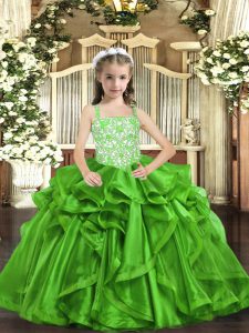 Straps Sleeveless Organza Little Girl Pageant Gowns Beading and Ruffles Lace Up