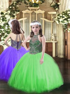 Floor Length Ball Gowns Sleeveless Green High School Pageant Dress Lace Up