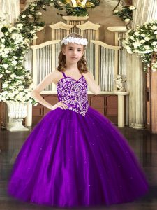 Tulle Straps Sleeveless Lace Up Beading Pageant Dress Wholesale in Purple