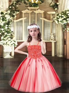 Spaghetti Straps Sleeveless Tulle Little Girls Pageant Gowns Beading Lace Up