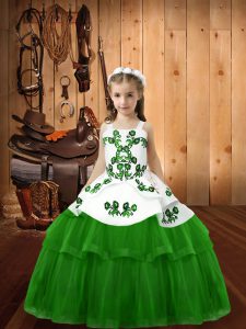 Tulle Lace Up Pageant Dress Toddler Sleeveless Floor Length Embroidery