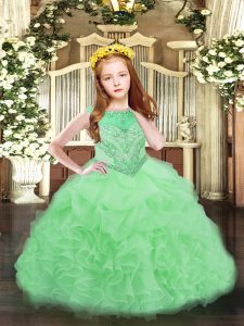 Fashion Apple Green Ball Gowns Beading and Ruffles and Pick Ups Pageant Gowns For Girls Zipper Organza Sleeveless Floor Length