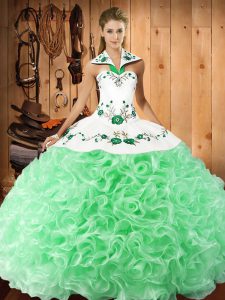 Floor Length Quinceanera Dress Fabric With Rolling Flowers Sleeveless Embroidery