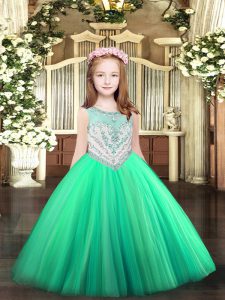 Perfect Sleeveless Floor Length Beading Zipper Pageant Gowns with Turquoise