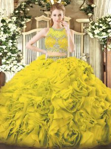 Comfortable Yellow Green Vestidos de Quinceanera Military Ball and Sweet 16 and Quinceanera with Beading Scoop Sleeveless Zipper