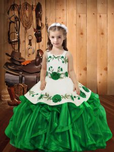 Dramatic Green Sleeveless Organza Lace Up Pageant Dress for Girls for Sweet 16 and Quinceanera