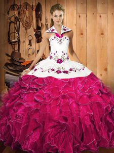 Unique Sleeveless Embroidery and Ruffles Lace Up Vestidos de Quinceanera