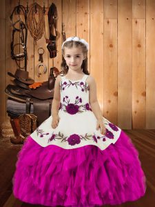 Most Popular Straps Sleeveless Organza Pageant Dress for Teens Beading and Ruffles Lace Up