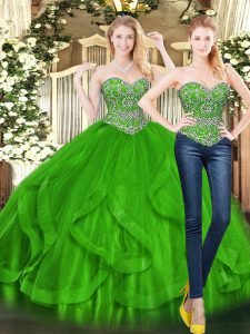 Floor Length Ball Gowns Sleeveless Green Quinceanera Gown Lace Up