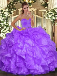 Purple Lace Up Sweet 16 Dress Beading and Ruffles Sleeveless Floor Length