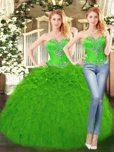 Floor Length Green Quince Ball Gowns Sweetheart Sleeveless Lace Up