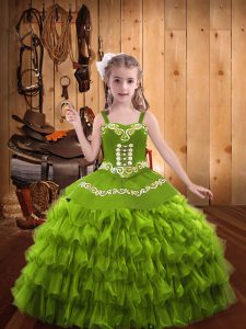 Sleeveless Embroidery and Ruffled Layers Lace Up Pageant Gowns For Girls