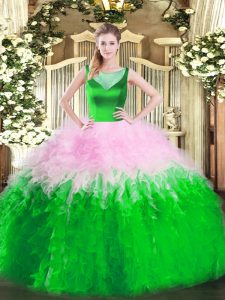 Sophisticated Floor Length Multi-color Quinceanera Gowns Tulle Sleeveless Beading and Ruffles