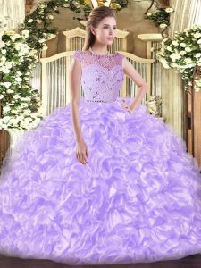 Ball Gowns Sweet 16 Dress Lavender Bateau Tulle Sleeveless Floor Length Zipper