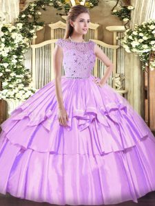 Great Lavender Sleeveless Beading and Ruffled Layers Floor Length 15 Quinceanera Dress