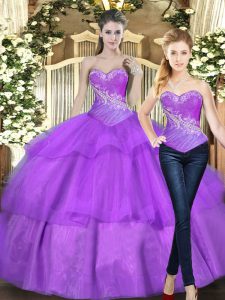 Fine Sleeveless Beading and Ruffled Layers Lace Up Sweet 16 Quinceanera Dress