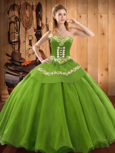 Beautiful Sleeveless Satin and Tulle Floor Length Lace Up Quinceanera Dress in Green with Embroidery