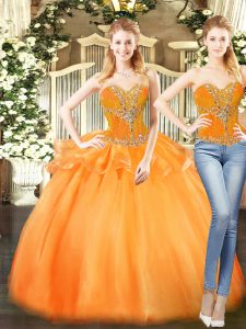 Excellent Orange Red Lace Up Sweet 16 Quinceanera Dress Beading and Ruffles Sleeveless Floor Length