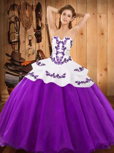 Eggplant Purple Lace Up Quinceanera Dresses Embroidery Sleeveless Floor Length