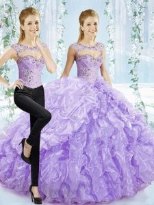 Fabulous Beading and Pick Ups Sweet 16 Dress Lavender Lace Up Sleeveless Brush Train