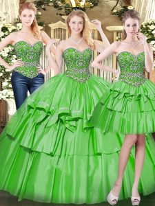 Chic Sleeveless Beading and Ruffled Layers Lace Up Vestidos de Quinceanera