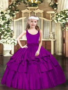 Fuchsia Scoop Zipper Beading Little Girls Pageant Gowns Sleeveless