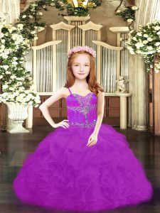 Floor Length Ball Gowns Sleeveless Fuchsia and Purple Child Pageant Dress Lace Up