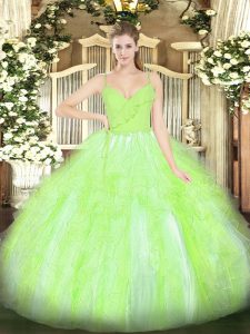 Excellent Yellow Green Ball Gowns Ruffles 15 Quinceanera Dress Zipper Organza Sleeveless Floor Length