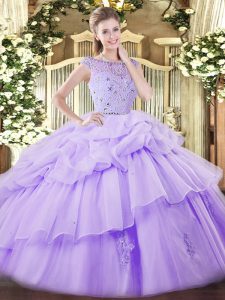 Tulle Sleeveless Floor Length Ball Gown Prom Dress and Beading and Ruffles and Pick Ups