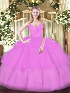 Best Selling Lilac Ball Gowns Spaghetti Straps Sleeveless Organza Floor Length Zipper Ruffled Layers Quince Ball Gowns