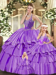 Glorious Floor Length Ball Gowns Sleeveless Lilac Vestidos de Quinceanera Lace Up