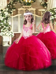 Unique Floor Length Ball Gowns Sleeveless Hot Pink Pageant Dress Wholesale Lace Up