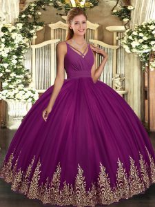 Tulle Sleeveless Floor Length Vestidos de Quinceanera and Appliques