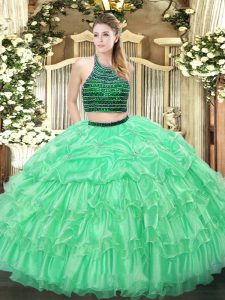 Wonderful Organza Sleeveless Floor Length Quince Ball Gowns and Beading and Ruffled Layers