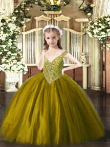 Amazing Tulle Sleeveless Floor Length Pageant Dress for Teens and Beading