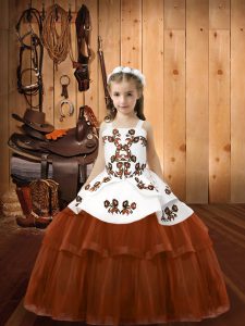 Tulle Straps Sleeveless Lace Up Embroidery Pageant Dress Wholesale in Brown