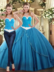 Sweet Sweetheart Sleeveless Lace Up 15 Quinceanera Dress Teal Tulle